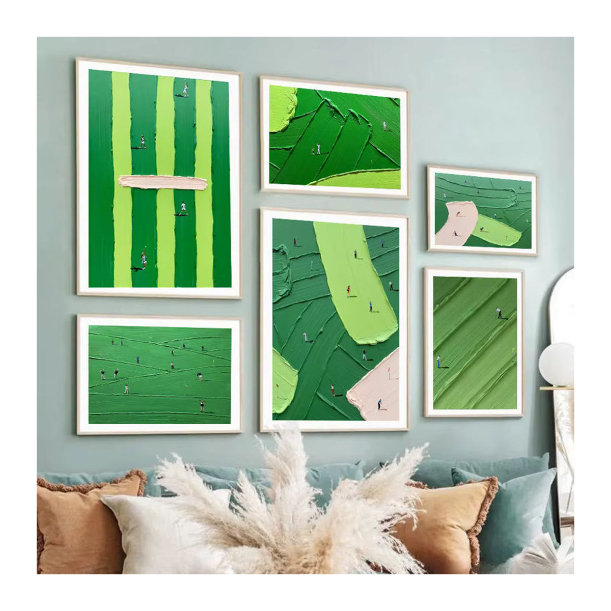 Potdemiel Abstrakte Grüne Golfszene Leinwand mit 3D-Textur im minimalistischen Nordischen Stil als moderne Wanddekoration - Bild 2