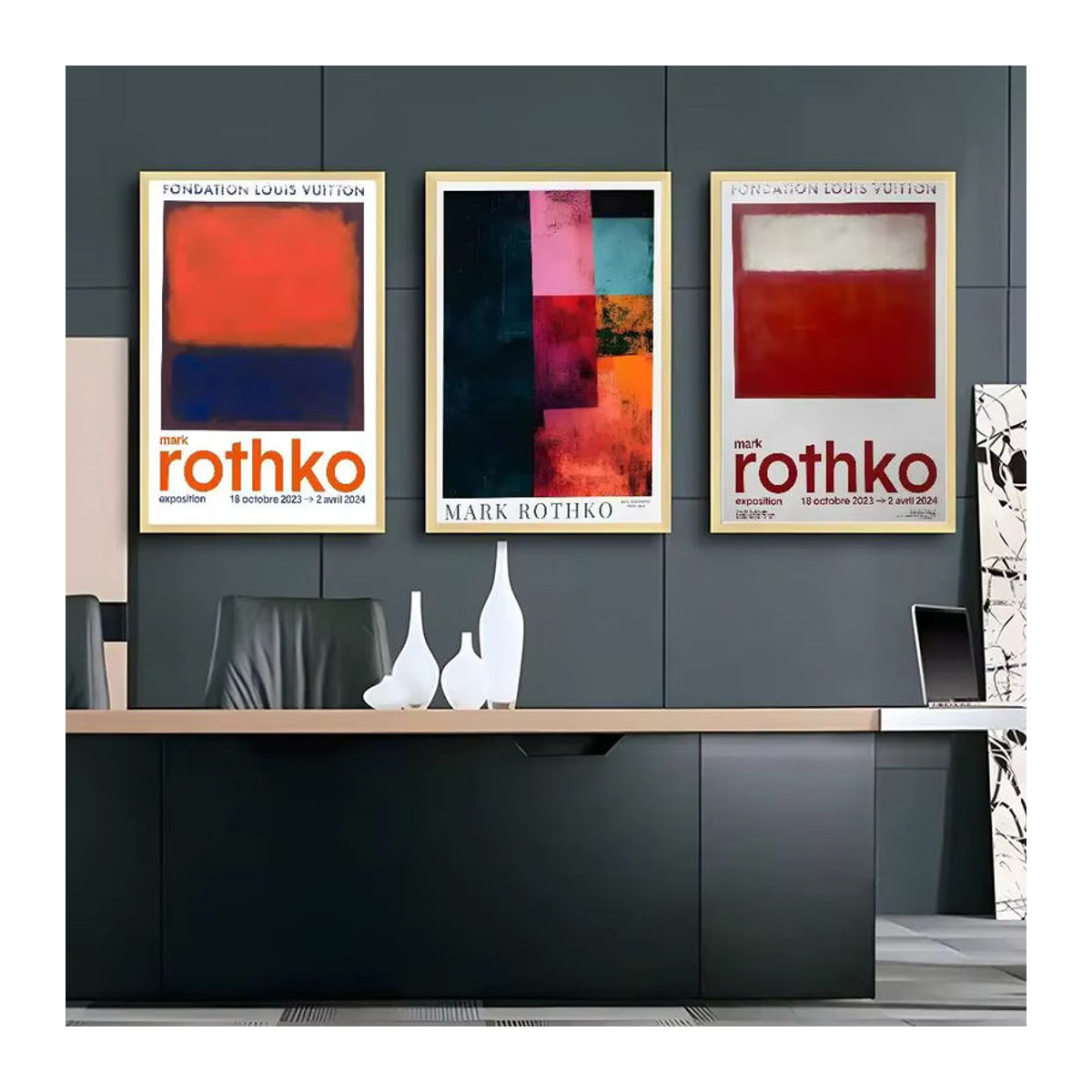 Potdemiel Abstrakte Kunst Leinwand Poster Mark Rothko Stil Mehrfarbig Modernes Wandbild für Wohnzimmer und Büro - Bild 1