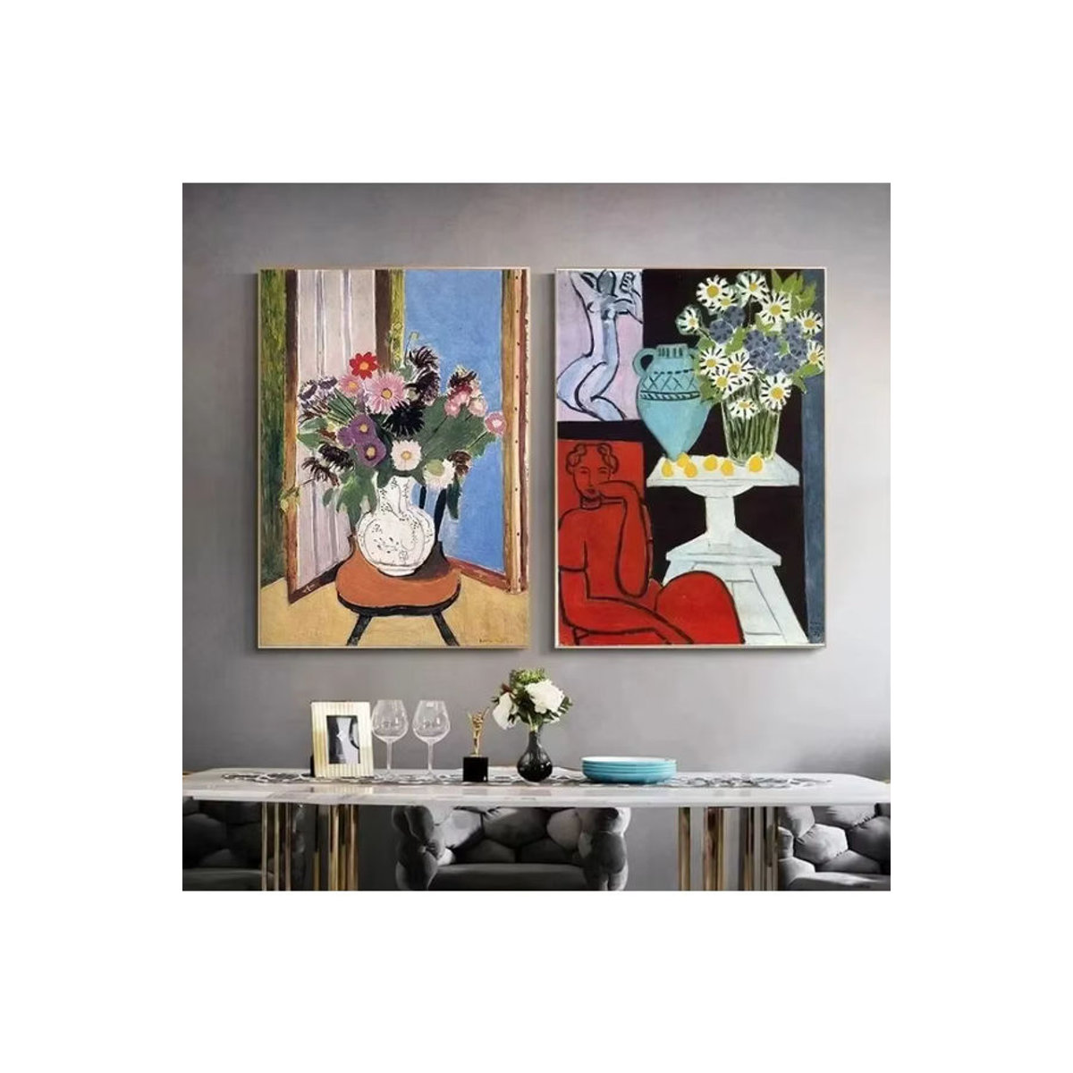 Potdemiel Abstrakte Landschaft Leinwand mit Blumen in Mehrfarbig, Vintage Wandkunst im Hochformat - Bild 2