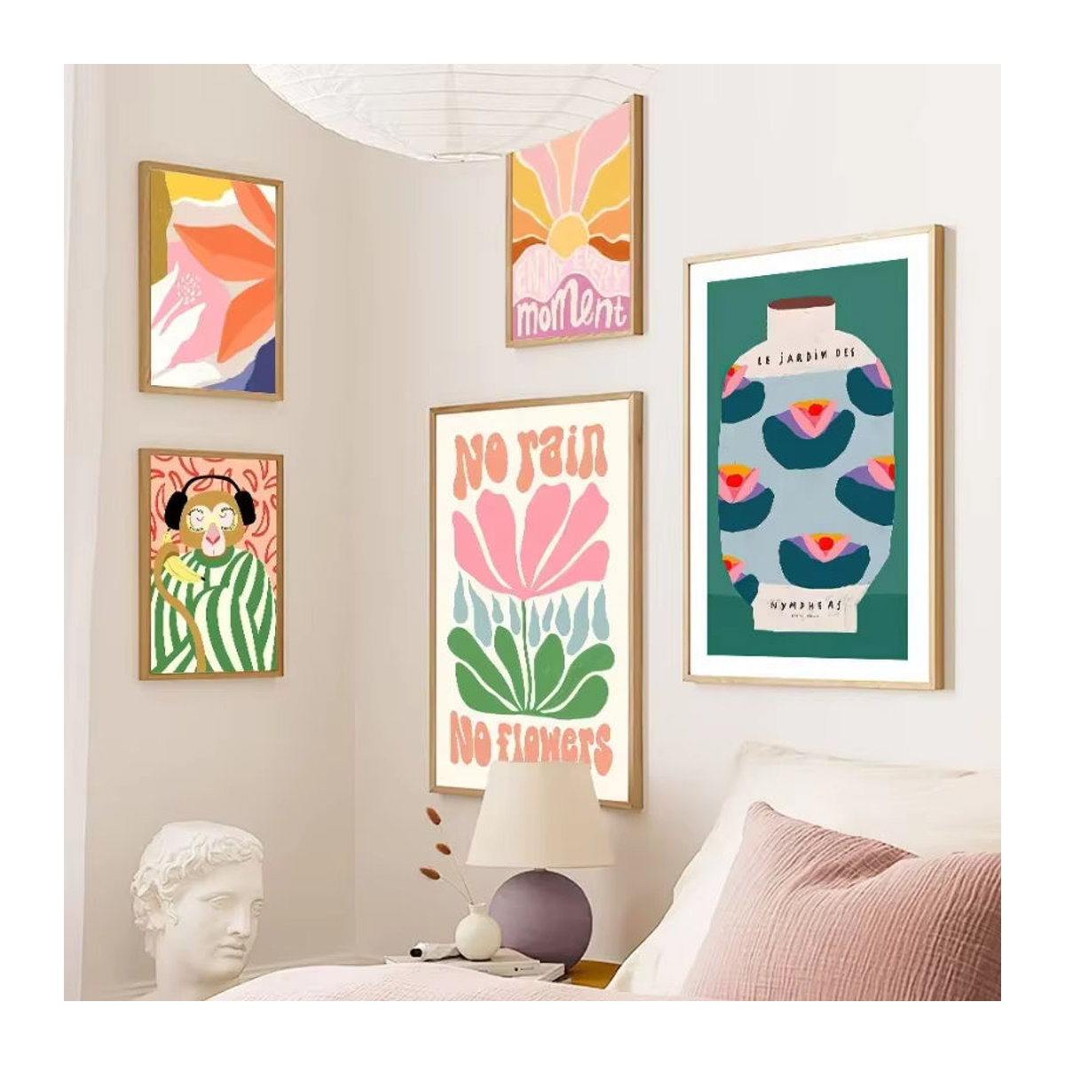Potdemiel Abstrakte Leinwandmalerei mit Affe und Blumen in Mehrfarbig, Modernes Wandbild im Hochformat für deine Wohnkultur - Bild 1