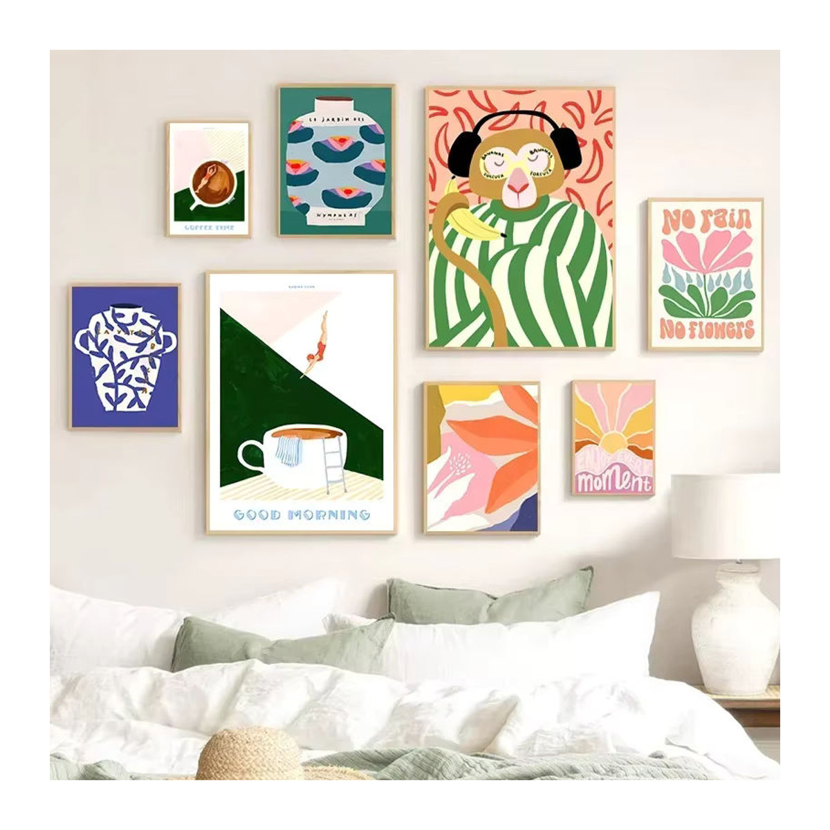 Potdemiel Abstrakte Leinwandmalerei mit Affe und Blumen in Mehrfarbig, Modernes Wandbild im Hochformat für deine Wohnkultur - Bild 2