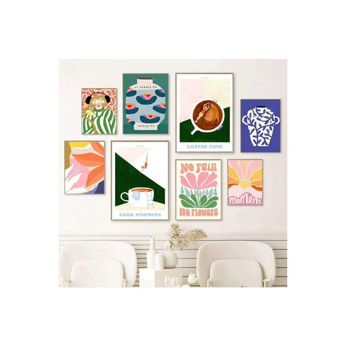 Potdemiel Abstrakte Leinwandmalerei mit Affe und Blumen in Mehrfarbig, Modernes Wandbild im Hochformat für deine Wohnkultur - Bild 3