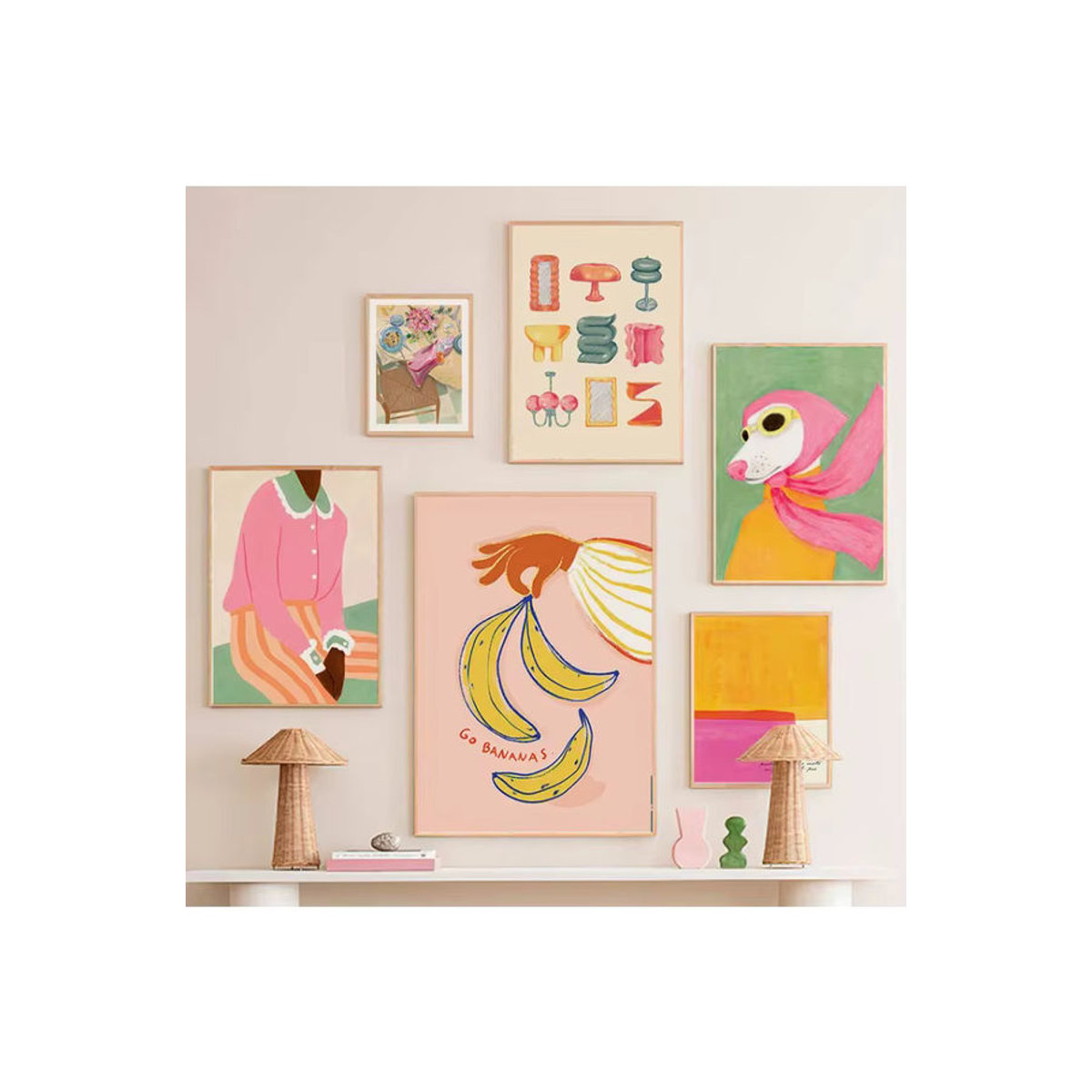 Potdemiel Abstrakte Leinwandmalerei mit Tier und Bananen in Mehrfarbig, Modernes Wandbild im Hochformat für dein Zuhause - Bild 3