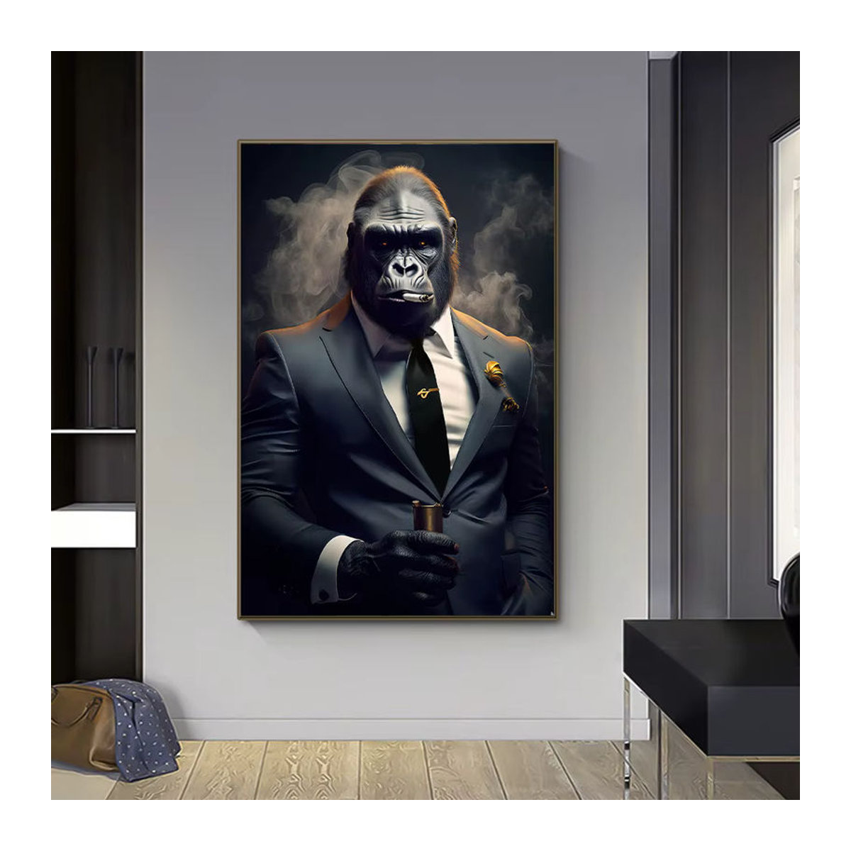 Potdemiel Abstrakte Leinwandmalerei Nordic Gorilla im Anzug – Mehrfarbiges Tier Poster für moderne Wohnkultur - Bild 2
