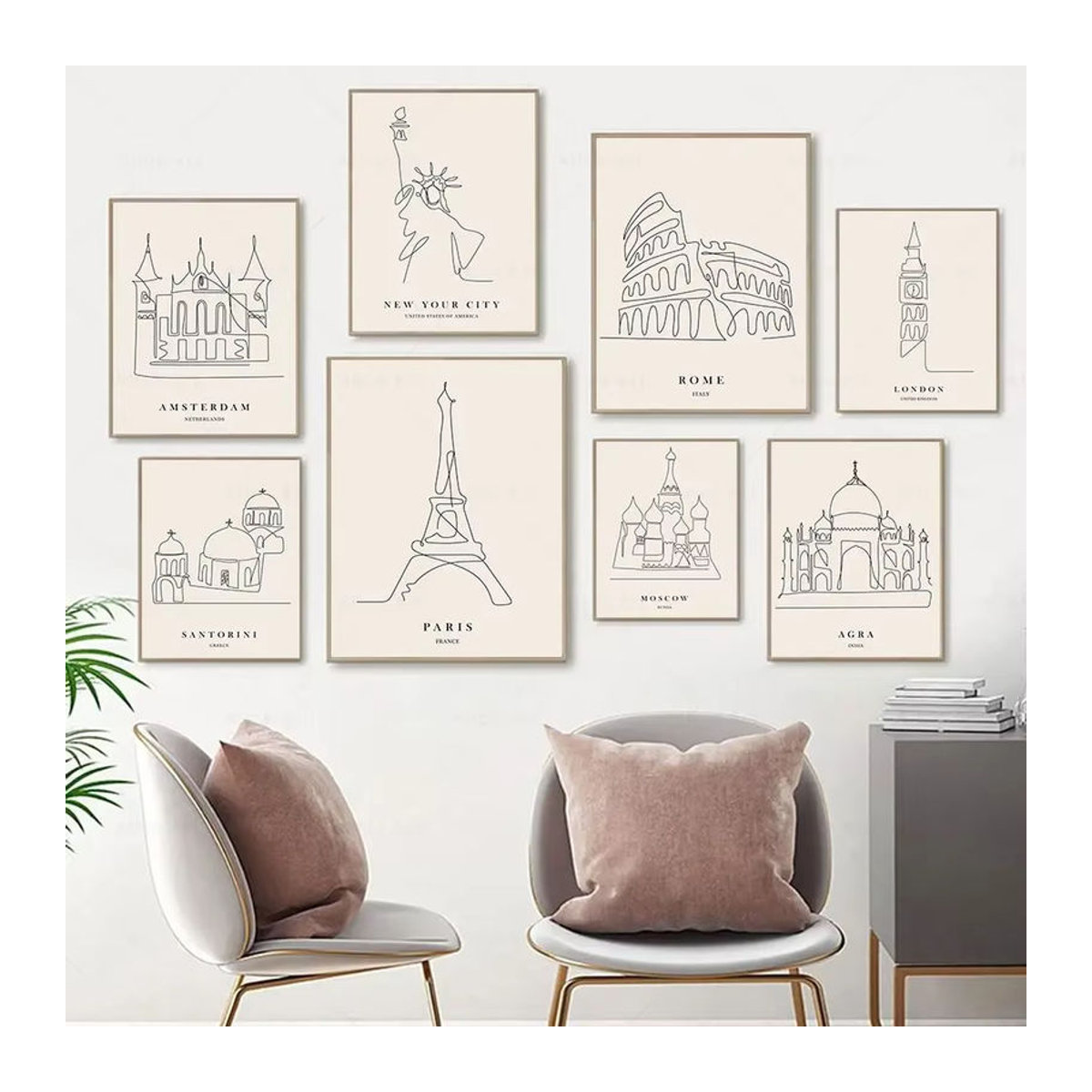 Potdemiel Abstrakte Stadt Linienzeichnung Wandkunst auf Leinwand in Schwarz, minimalistisches Reise Poster im Hochformat - Bild 2