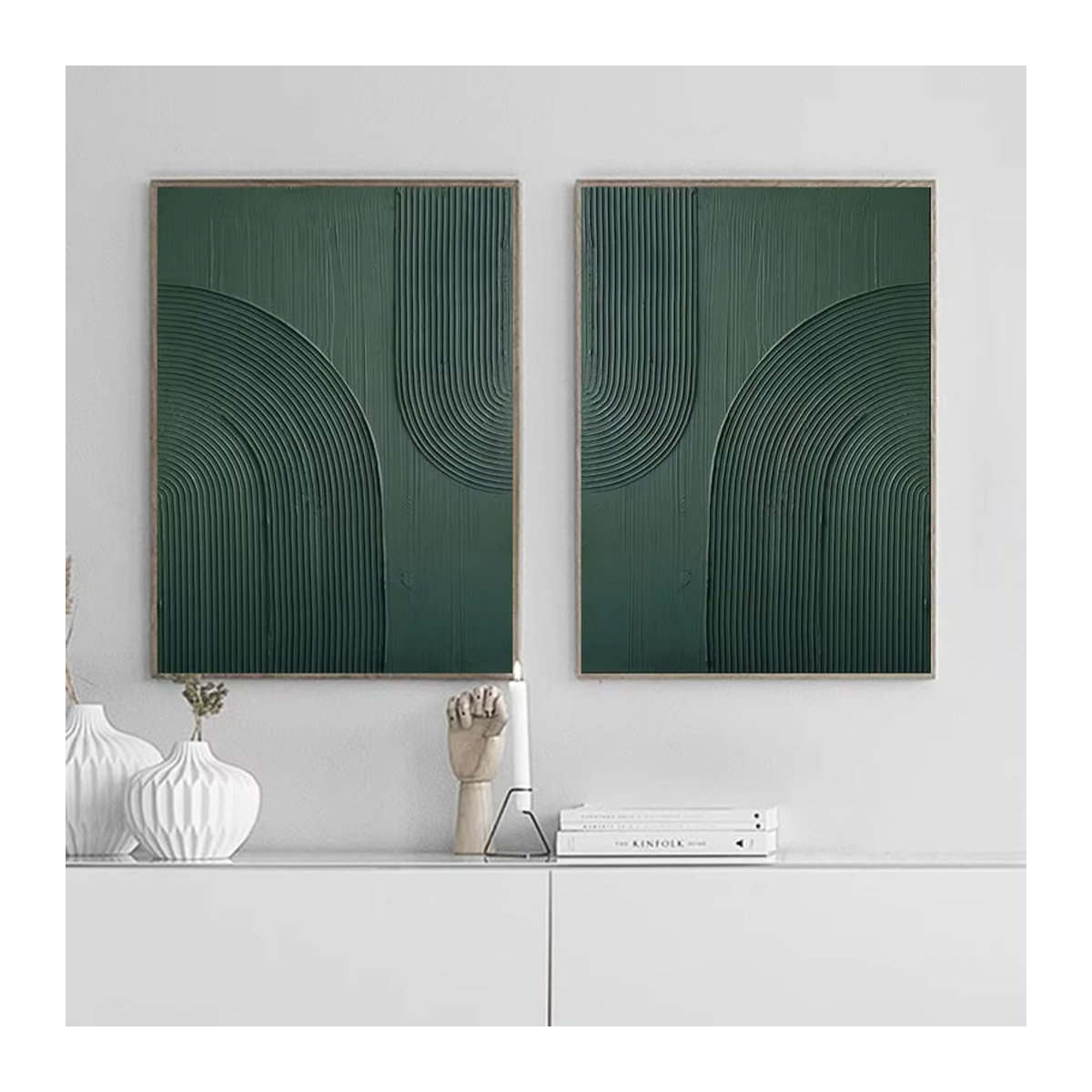 Potdemiel Abstraktes Leinwandgemälde in Grün, Minimalistisches Wandbild im Hochformat für deine Dekoration - Bild 2
