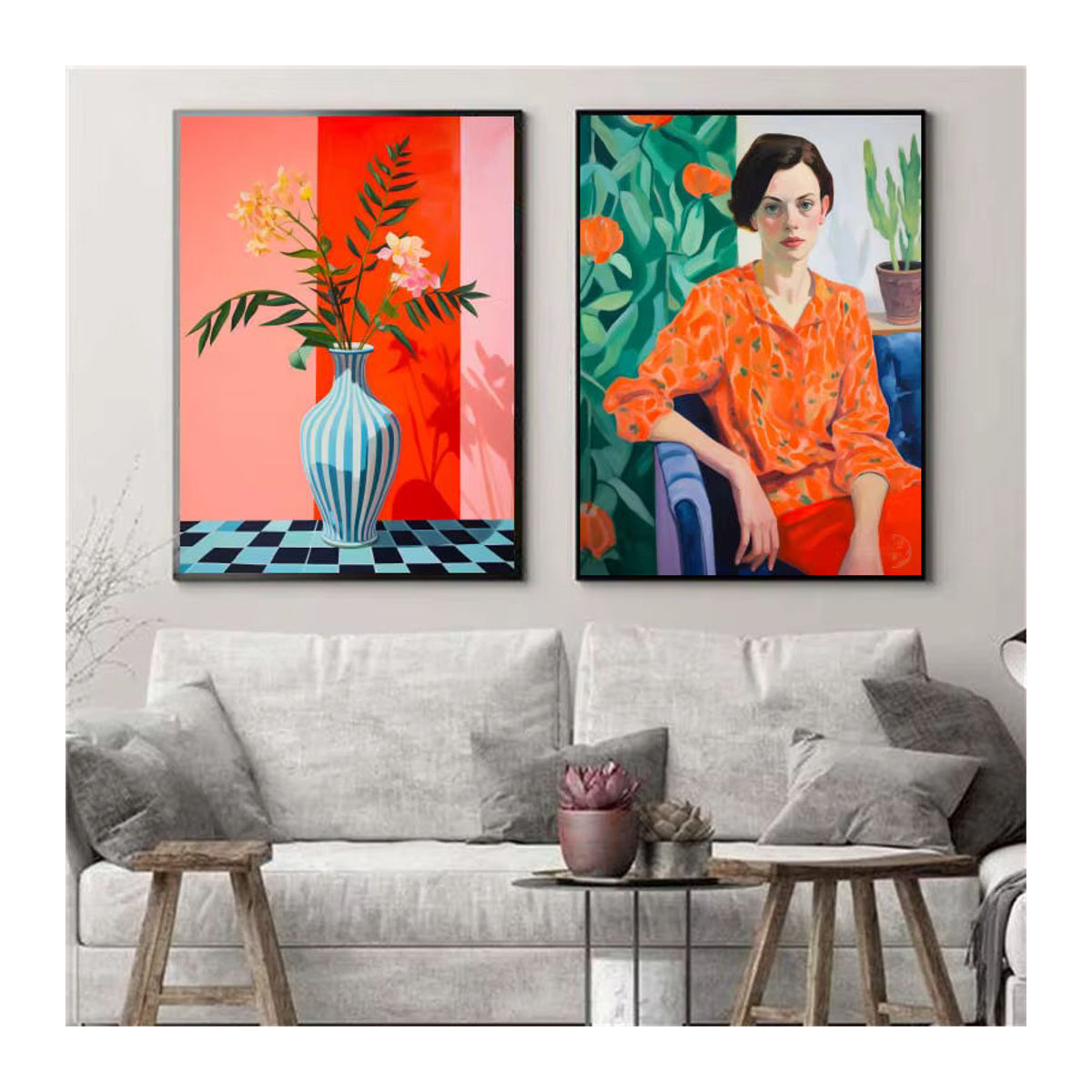 Potdemiel Abstraktes Leinwandgemälde mit bunter Blumenlandschaft im Hochformat zur Wanddekoration - Bild 1