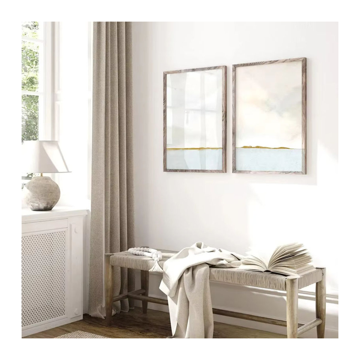 Potdemiel Abstraktes Meereslandschaft Wandbild in Blau, Minimalistisches Aquarell-Poster auf Leinwand für deine Heimdekoration - Bild 1