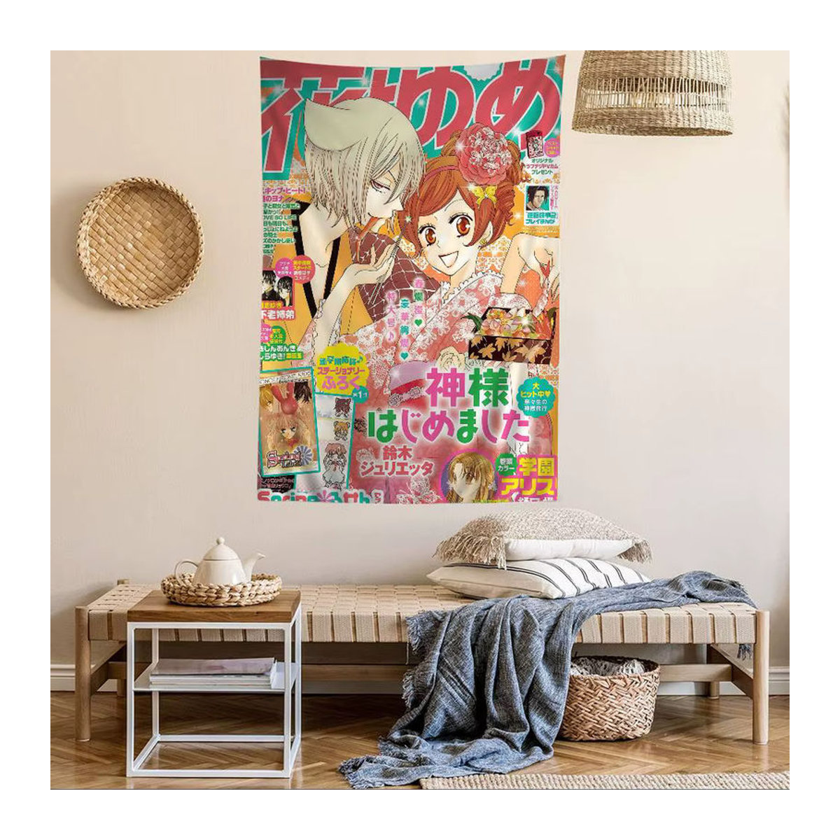 Potdemiel Anime K-Kamisama Kiss Wandteppich mit Mandala und Porträt, mehrfarbiger böhmischer Textildruck zur Wanddekoration - Bild 4