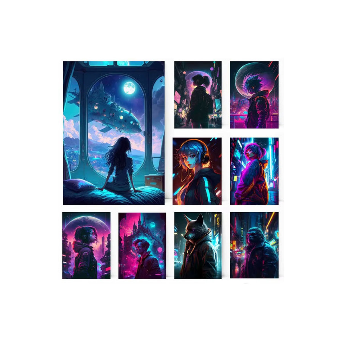 Potdemiel Anime Mädchen Biest Manga Neon Lit Leinwand Wandkunst Porträt in Mehrfarbig - Bild 2