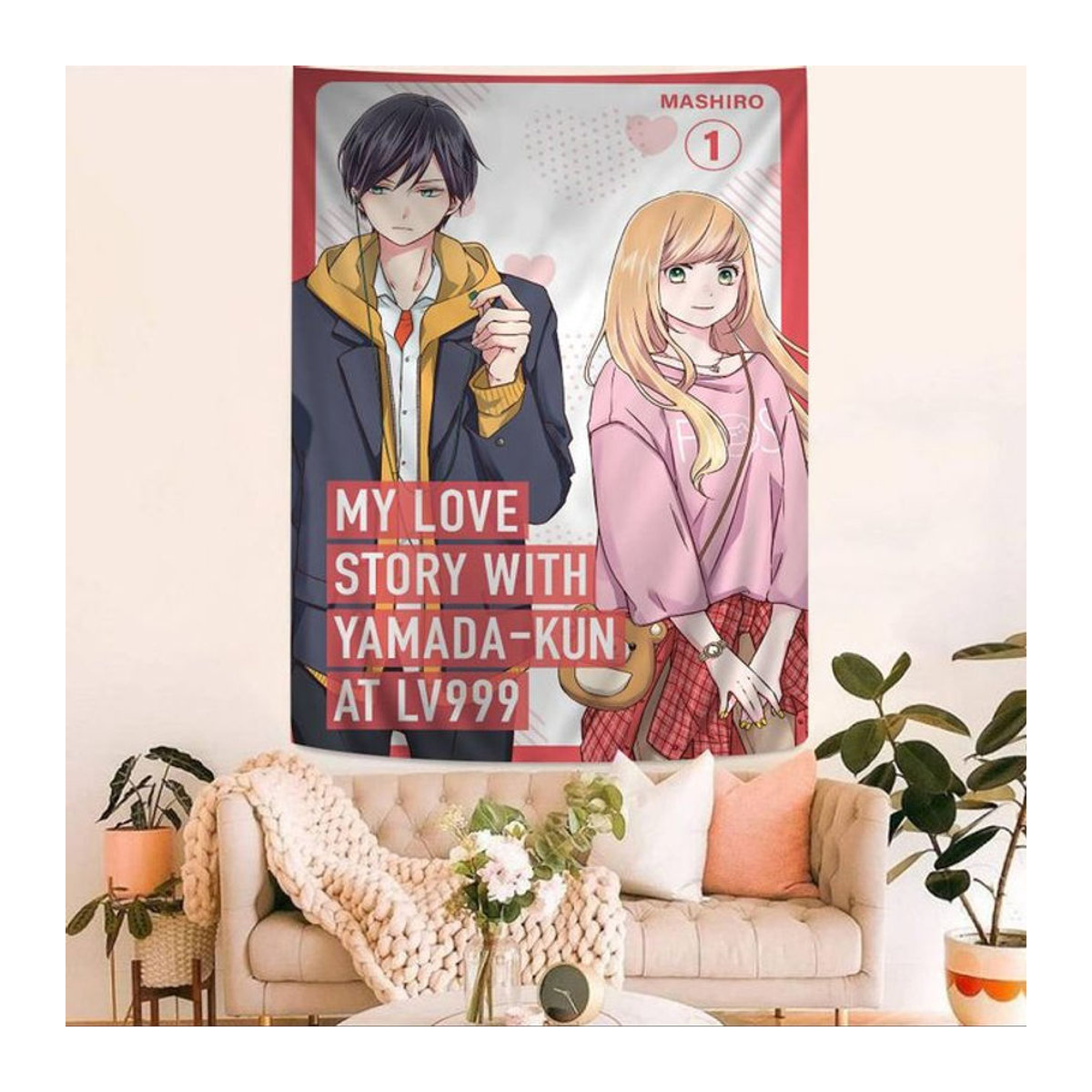 Potdemiel Anime Wandteppich My Love Story mit Yamada-kun bei Lv999, mehrfarbiger Textil-Wandteppich im Bohemian-Stil für deine Heimdekoration - Bild 1