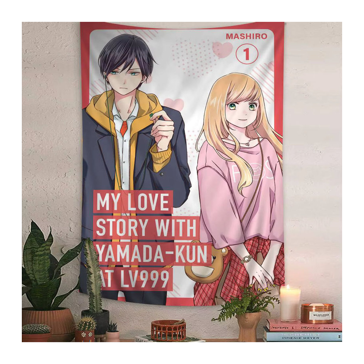 Potdemiel Anime Wandteppich My Love Story mit Yamada-kun bei Lv999, mehrfarbiger Textil-Wandteppich im Bohemian-Stil für deine Heimdekoration - Bild 2