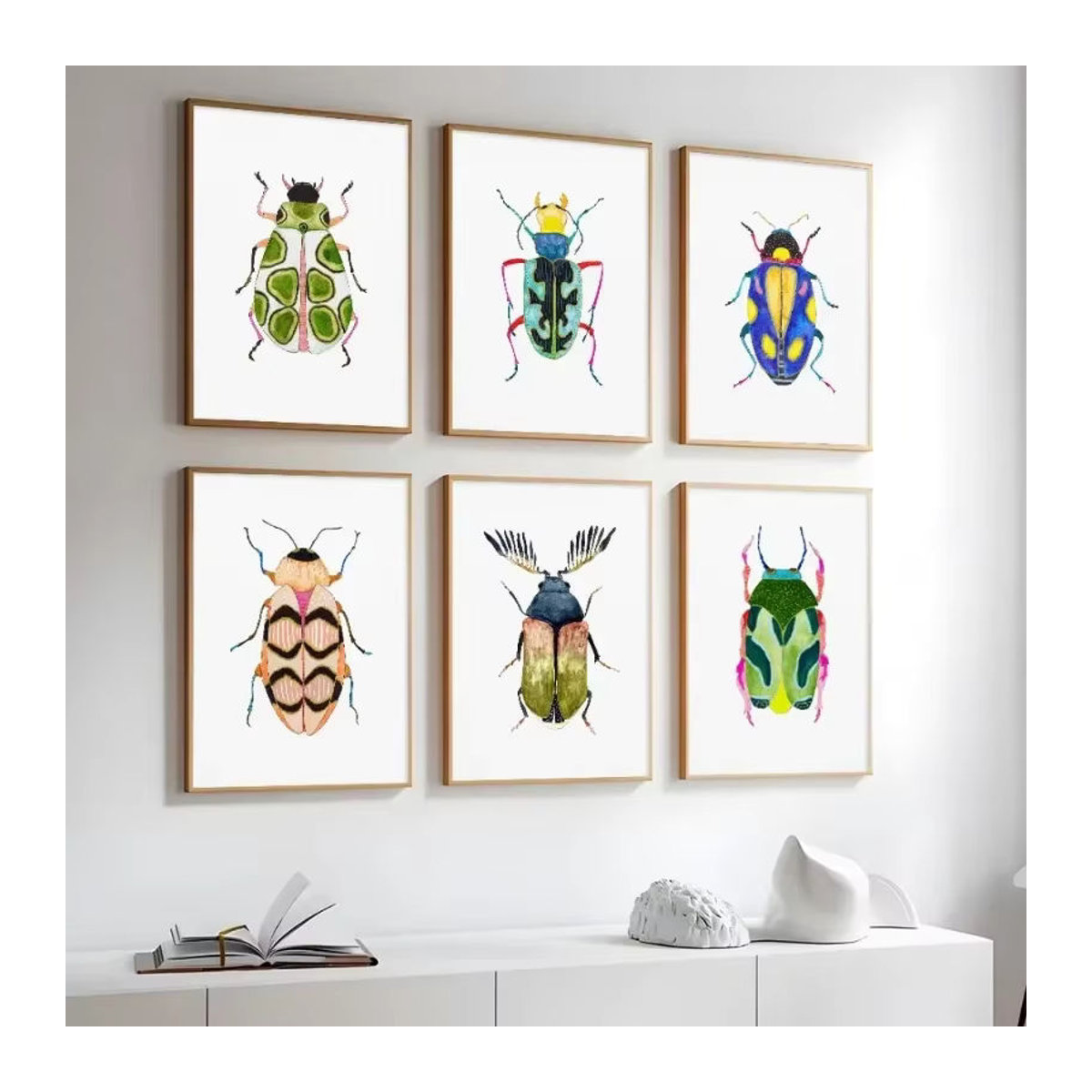 Potdemiel Aquarell Marienkäfer Leinwandbild als bunte Insekten Wandkunst für das Kinderzimmer in Hochformat und Mehrfarbig - Bild 1