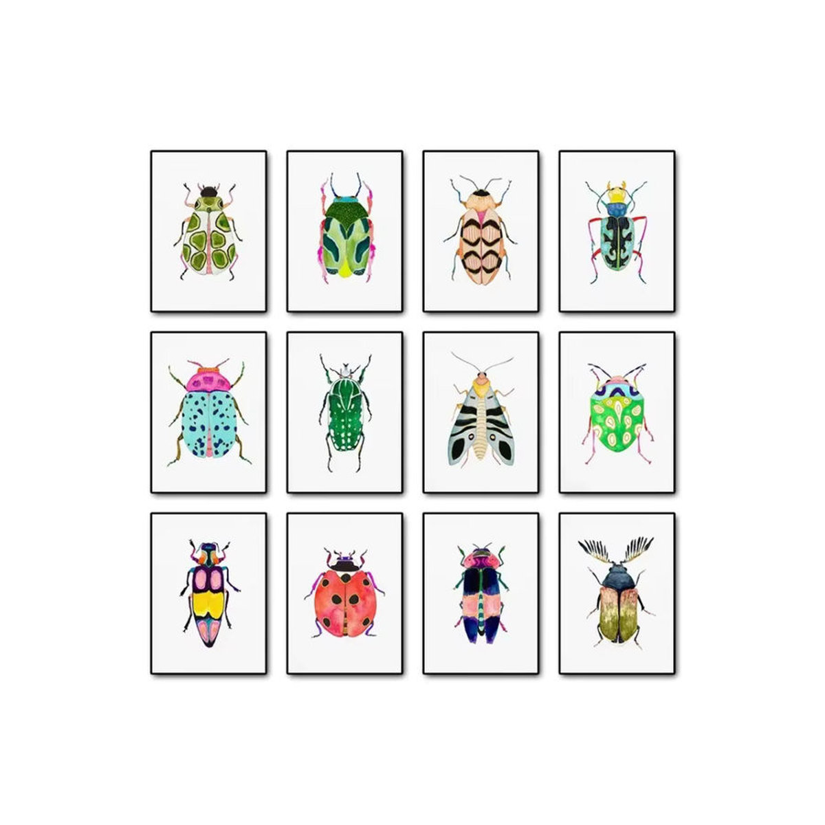 Potdemiel Aquarell Marienkäfer Leinwandbild als bunte Insekten Wandkunst für das Kinderzimmer in Hochformat und Mehrfarbig - Bild 2