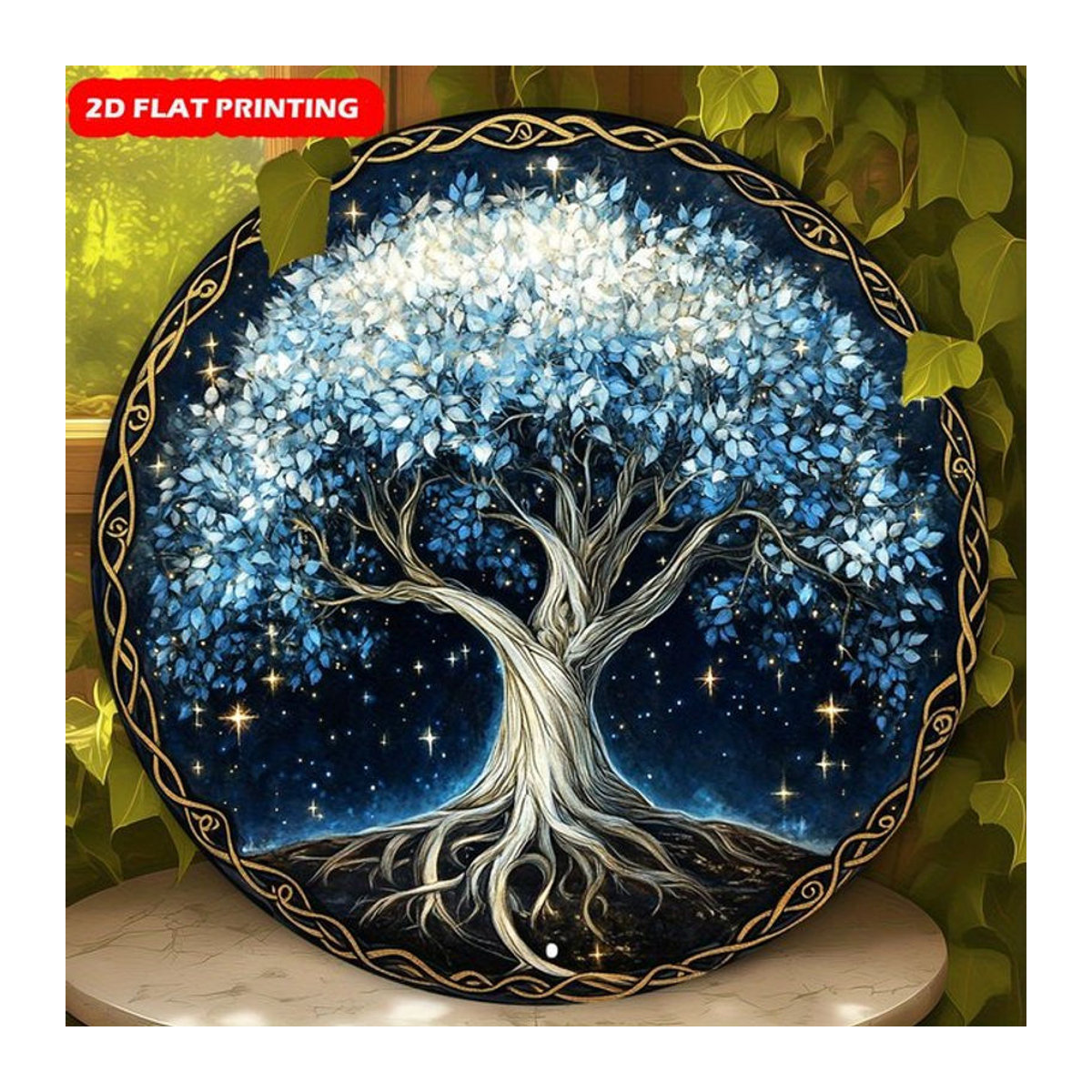 Potdemiel Art-Deco Baum des Lebens Wandbehang aus Metall in Blau, quadratisches Dekoschild mit Blättern, B/H: 20,3 x 20,3 cm - Bild 1