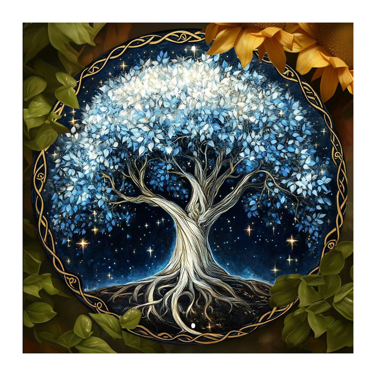 Potdemiel Art-Deco Baum des Lebens Wandbehang aus Metall in Blau, quadratisches Dekoschild mit Blättern, B/H: 20,3 x 20,3 cm - Bild 5