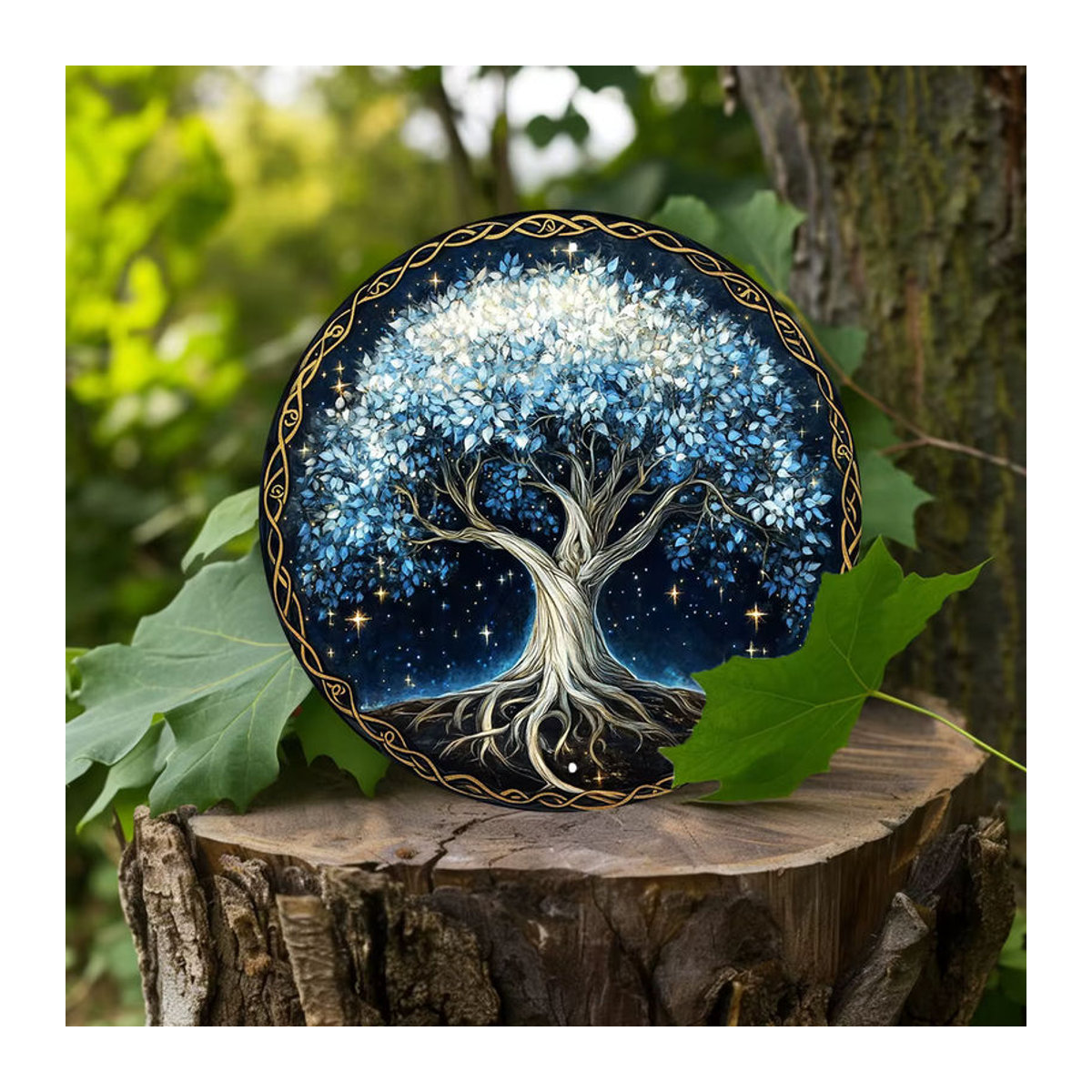 Potdemiel Art-Deco Baum des Lebens Wandbehang aus Metall in Blau, quadratisches Dekoschild mit Blättern, B/H: 20,3 x 20,3 cm - Bild 6