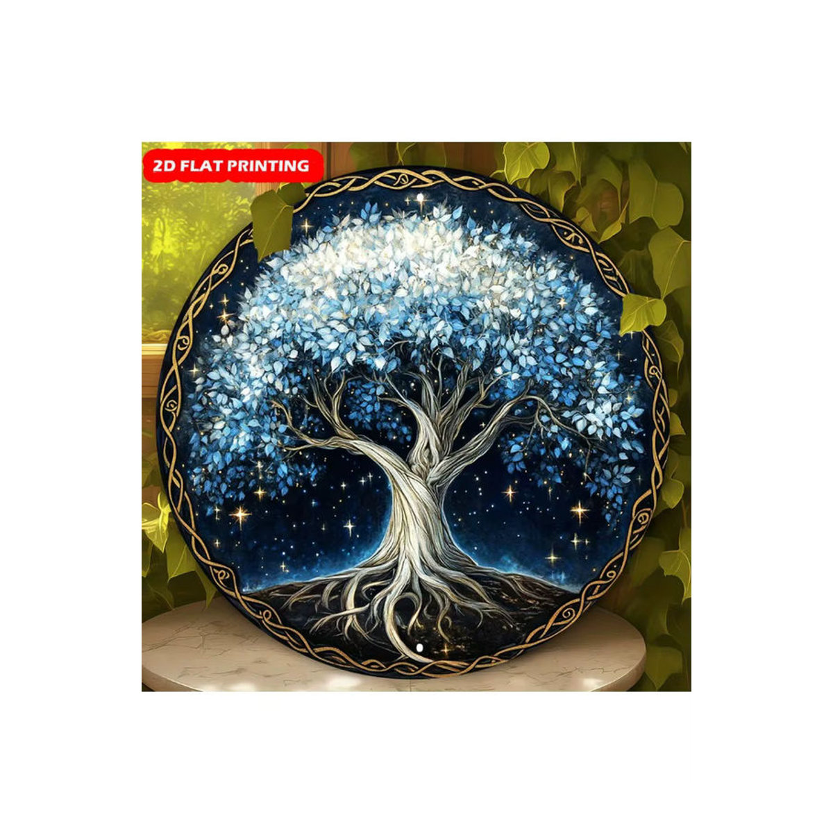 Potdemiel Art-Deco Baum des Lebens Wandbehang aus Metall in Blau, quadratisches Dekoschild mit Blättern, B/H: 20,3 x 20,3 cm - Bild 7