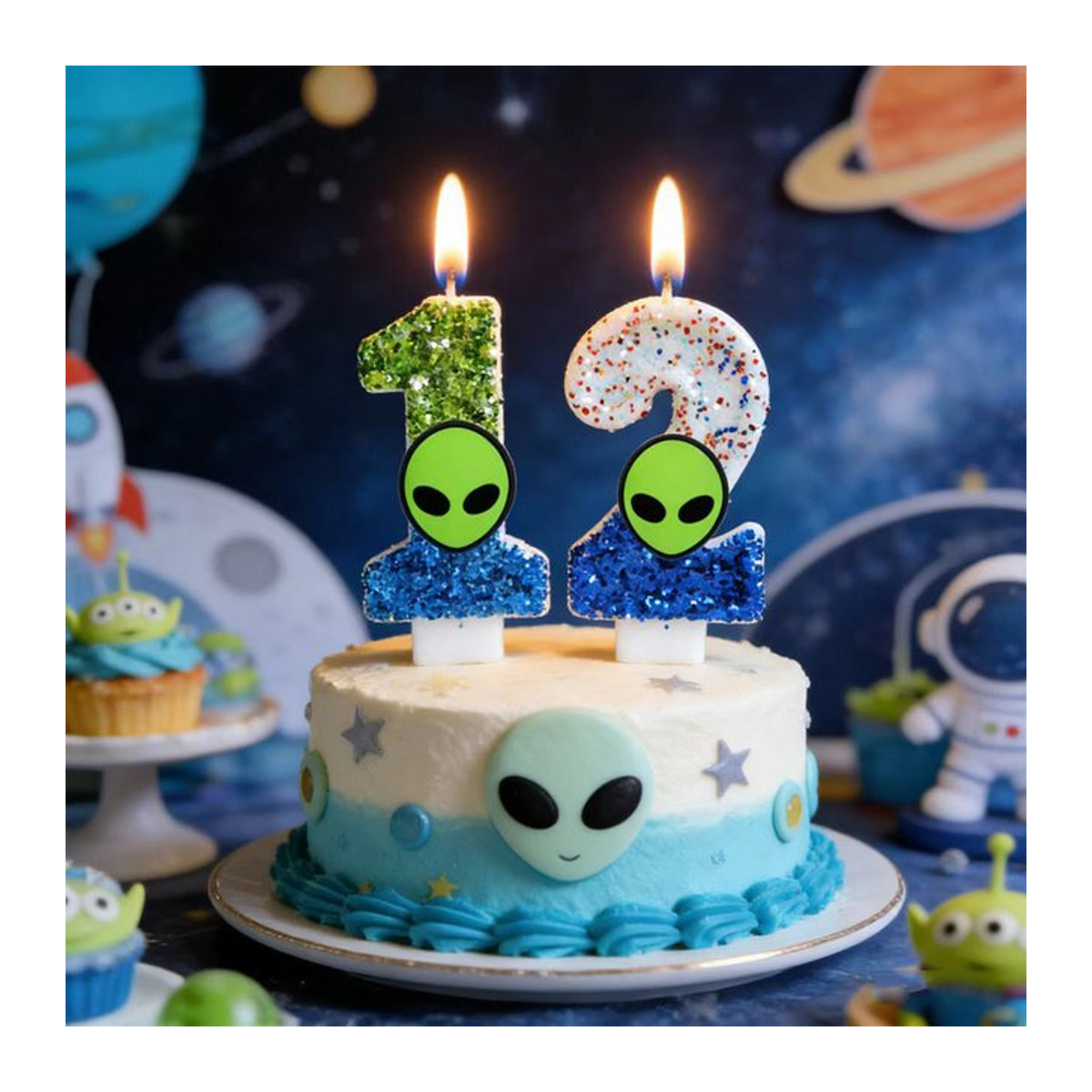 Potdemiel Astronaut Alien Figurenkerzen für Geburtstag und Party, mehrfarbig - Bild 1