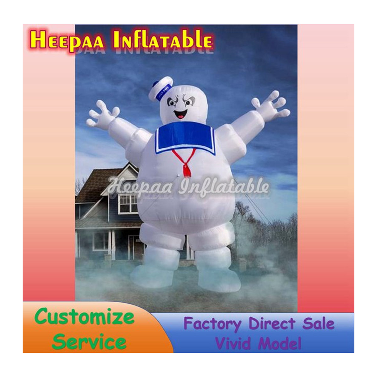 Potdemiel Aufblasbarer Marshmallow Man als Halloween-Dekoration für Outdoor und Party, Weiß - Bild 1