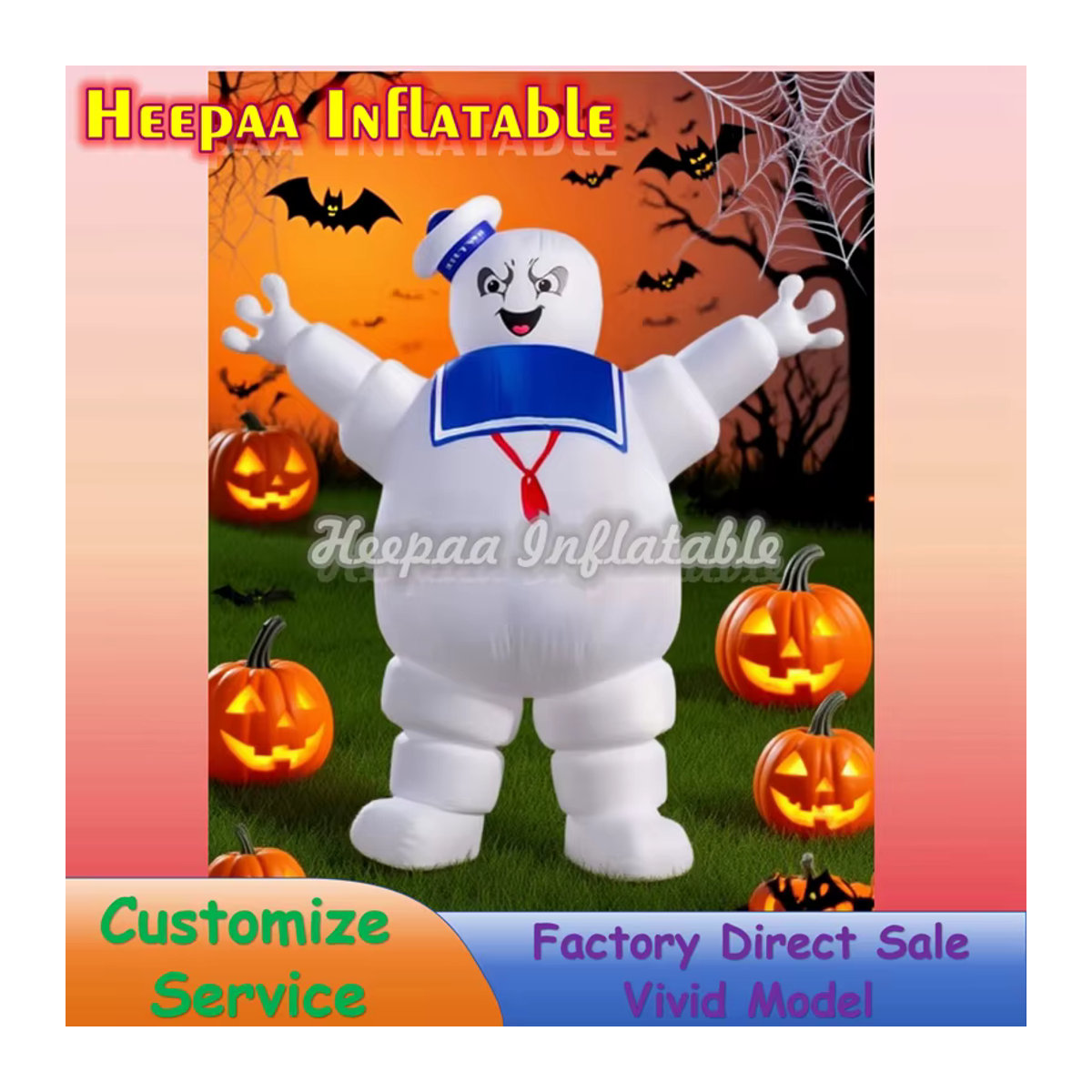 Potdemiel Aufblasbarer Marshmallow Man als Halloween-Dekoration für Outdoor und Party, Weiß - Bild 3