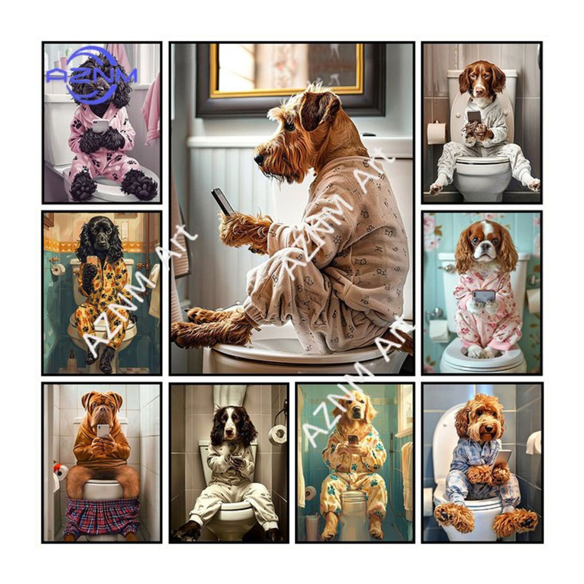Potdemiel Badezimmer-Dekoration Teddy-Hund Toilettenposter aus Holz, mehrfarbig - Bild 1