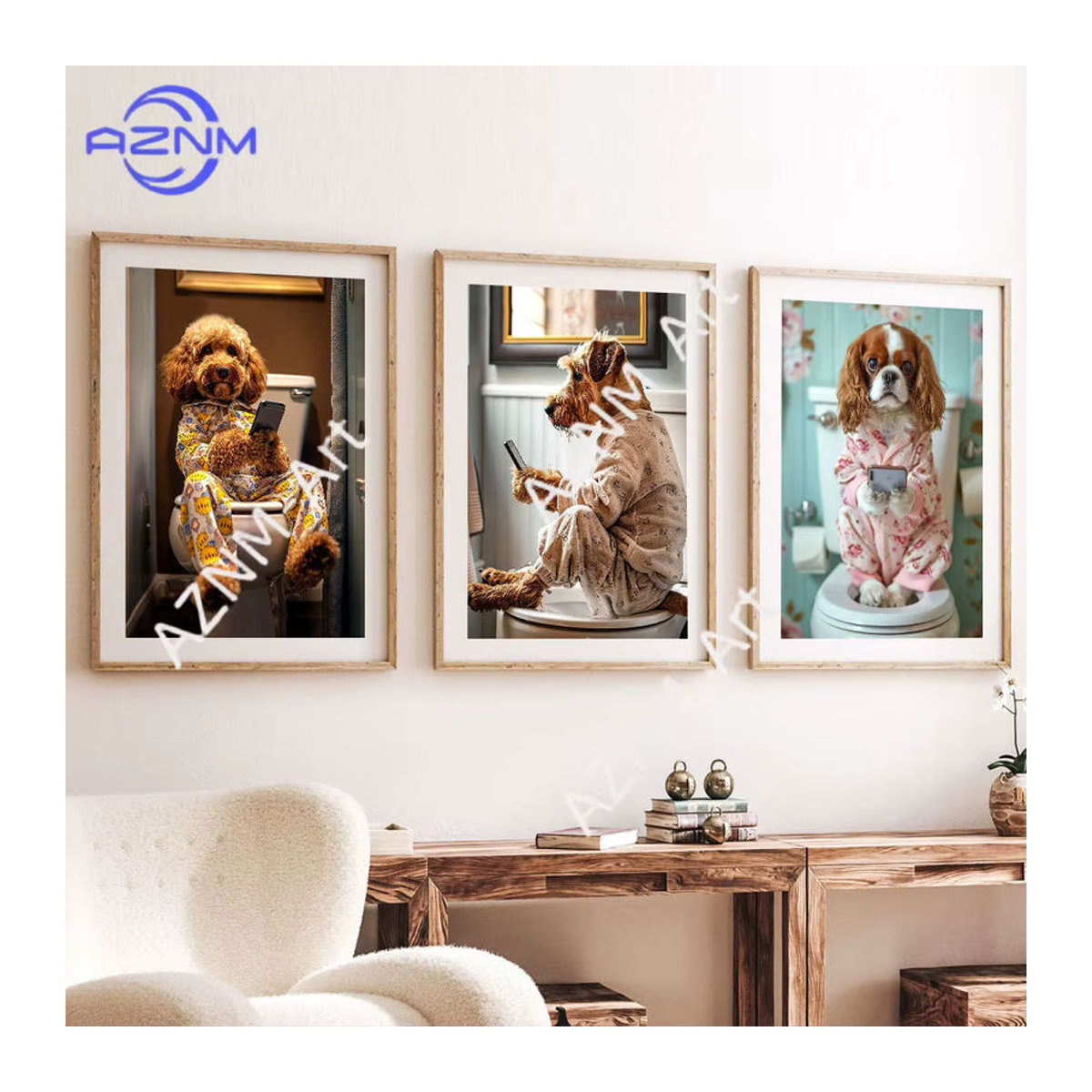 Potdemiel Badezimmer-Dekoration Teddy-Hund Toilettenposter aus Holz, mehrfarbig - Bild 2