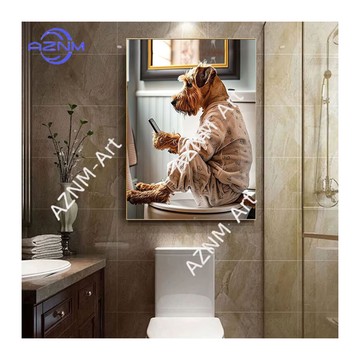 Potdemiel Badezimmer-Dekoration Teddy-Hund Toilettenposter aus Holz, mehrfarbig - Bild 3