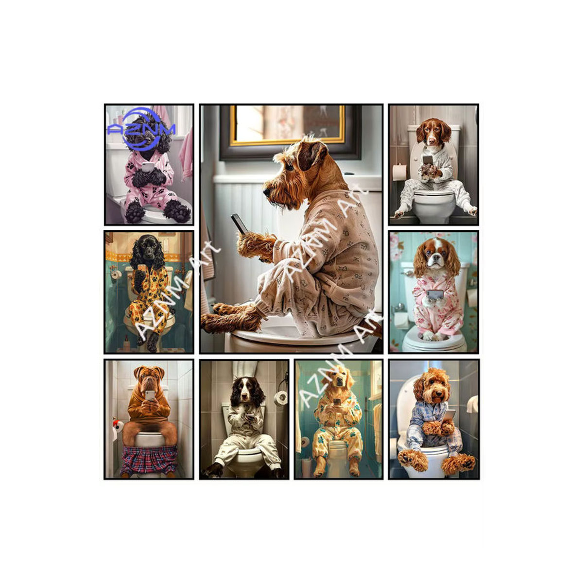 Potdemiel Badezimmer-Dekoration Teddy-Hund Toilettenposter aus Holz, mehrfarbig - Bild 4