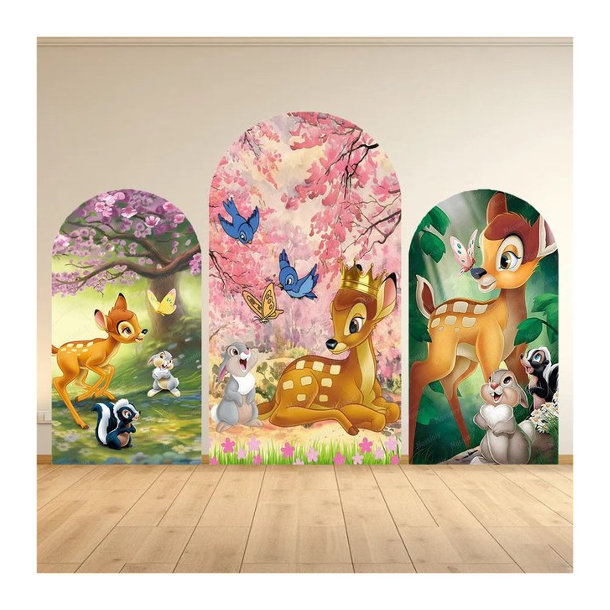 Potdemiel Bambi-Hirsch-Bogen-Hintergrundbezug für Kindergeburtstag und Babyparty, doppelseitiges gewölbtes Banner als Fotografie-Requisit, mehrfarbig, B/H: 120 x 50 cm - Bild 1