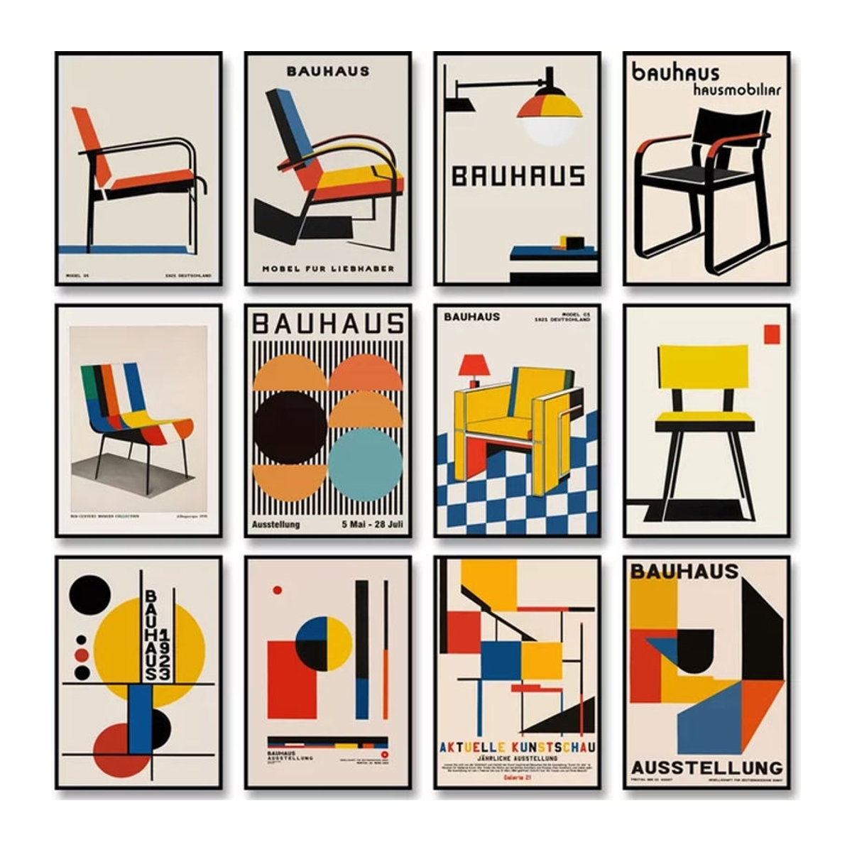 Potdemiel Bauhaus Wandkunst Leinwand mit abstraktem geometrischem Design in Mehrfarbig, minimalistisches Poster im Hochformat - Bild 1