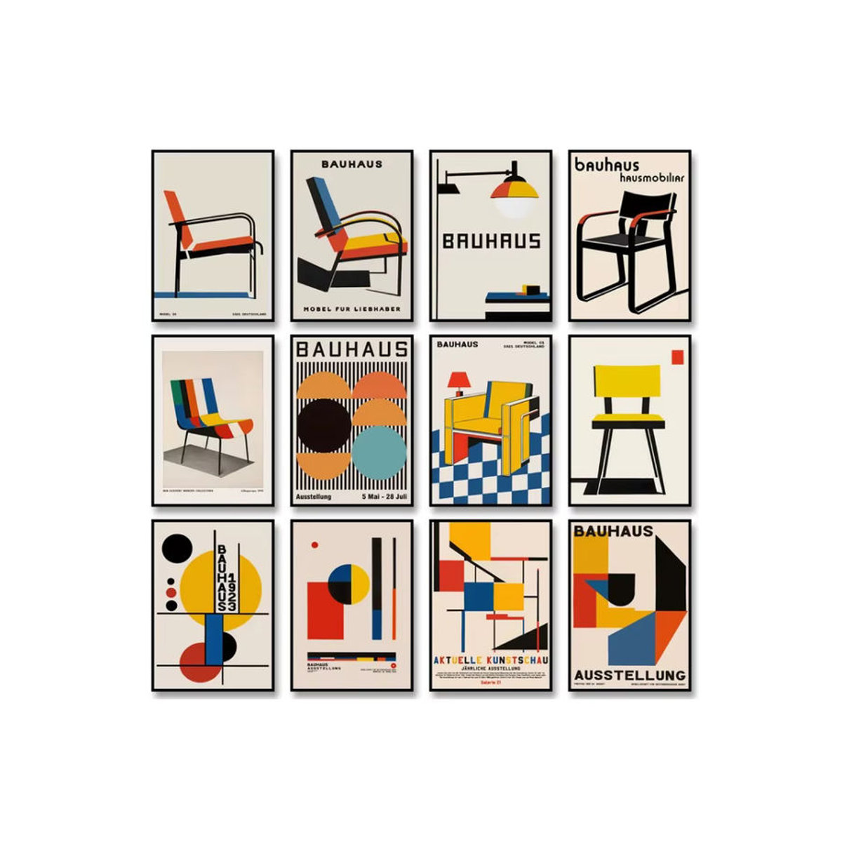 Potdemiel Bauhaus Wandkunst Leinwand mit abstraktem geometrischem Design in Mehrfarbig, minimalistisches Poster im Hochformat - Bild 5