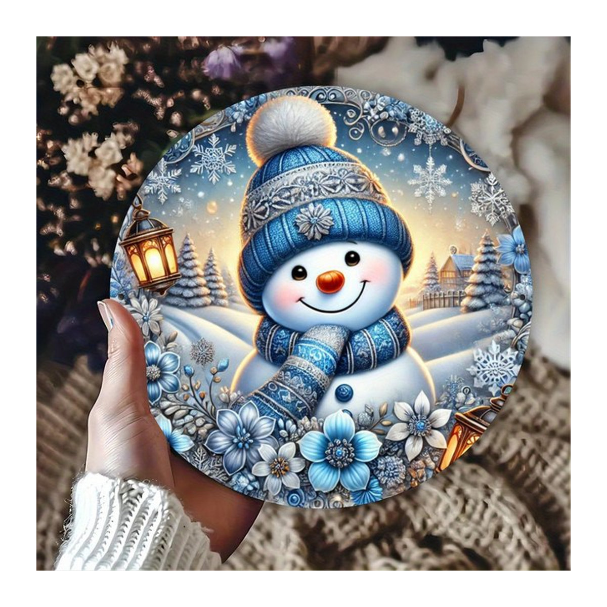 Potdemiel Blauer Schneemann Runde Metall-Wandkunst im Vintage-Stil, Durchmesser: 20,32 cm - Bild 1