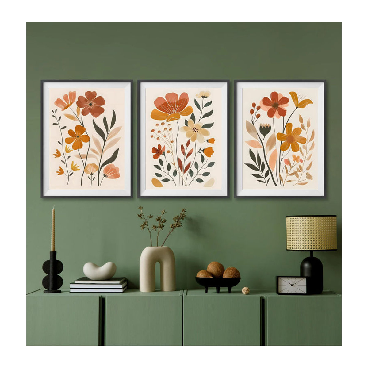 Potdemiel Boho Blumen Leinwandbild Beige Floral Wandkunst im Hochformat - Bild 1