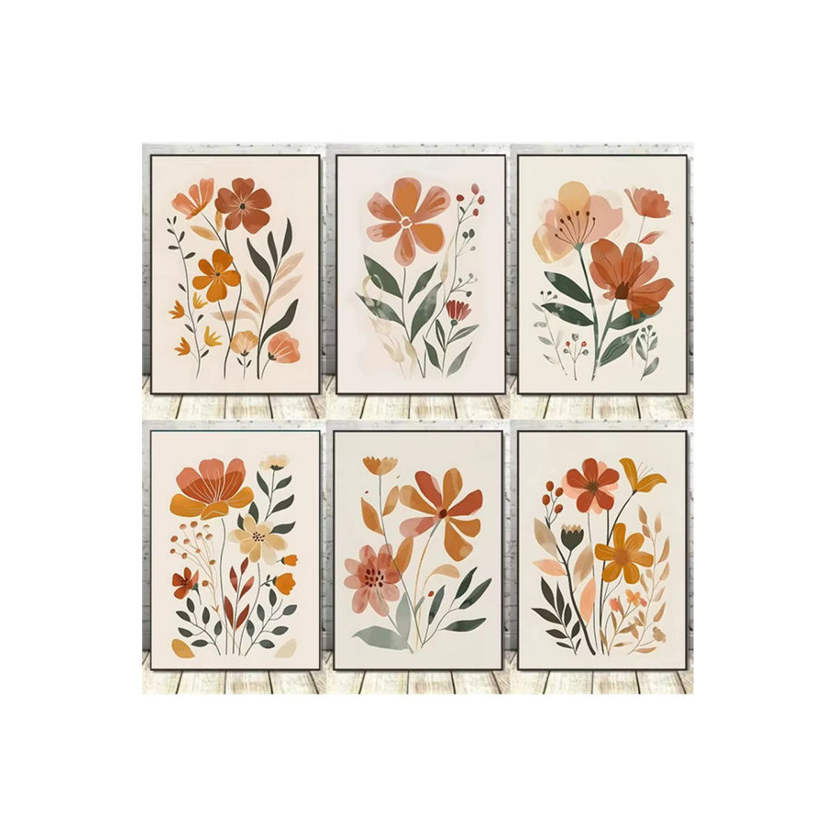 Potdemiel Boho Blumen Leinwandbild Beige Floral Wandkunst im Hochformat - Bild 2
