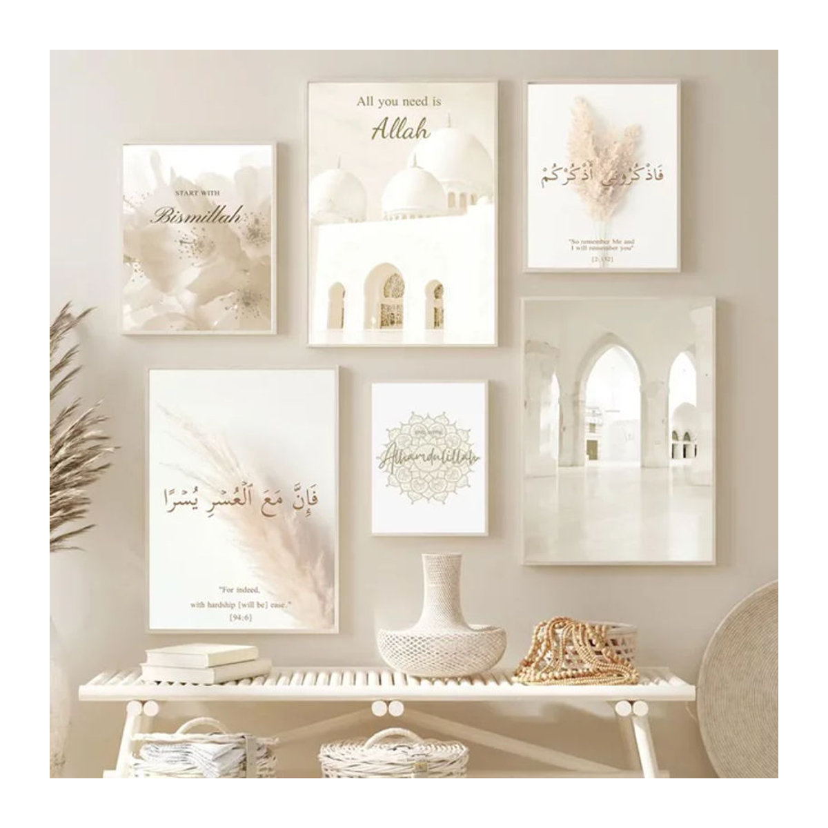 Potdemiel Boho Wandkunst Leinwand in Beige mit floralem Design für deine Wohnzimmer Dekoration - Bild 1