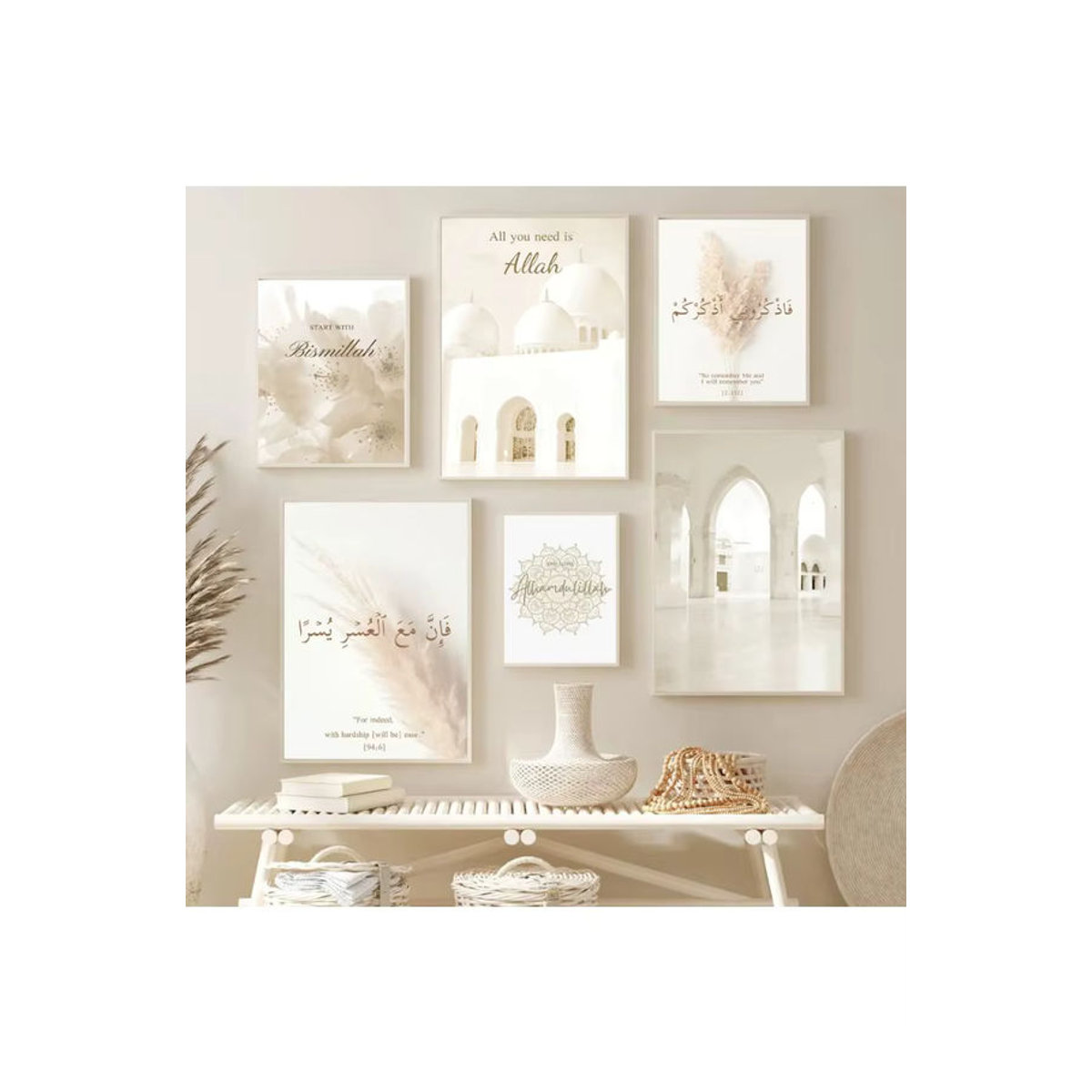 Potdemiel Boho Wandkunst Leinwand in Beige mit floralem Design für deine Wohnzimmer Dekoration - Bild 2