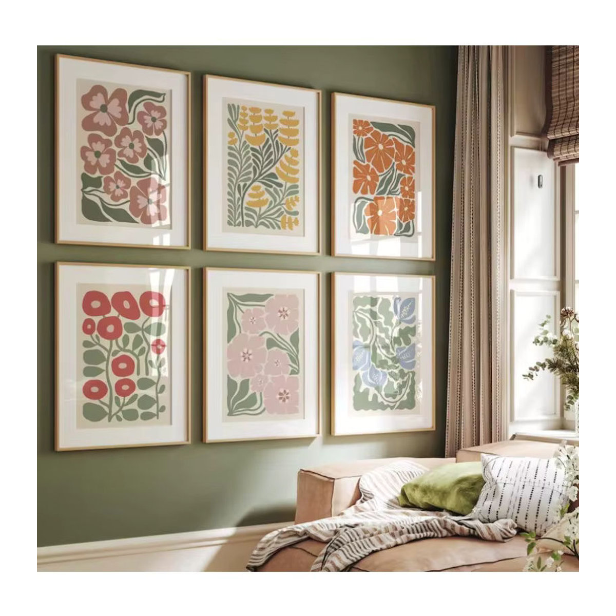 Potdemiel Boho Wandkunst Leinwand mit abstrakten floralen Blumenmotiven in Terrakotta und Braun, Vintage botanische Dekoration für dein Wohnzimmer - Bild 2