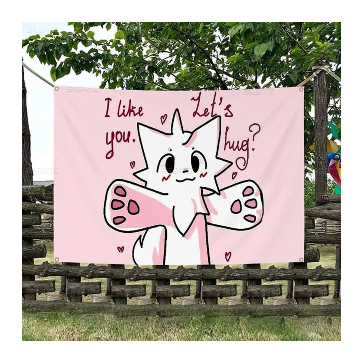 Potdemiel Boykisser Silly Cat Hängeflagge aus Textil in Rosa mit Schnur zur Dekoration - Bild 1