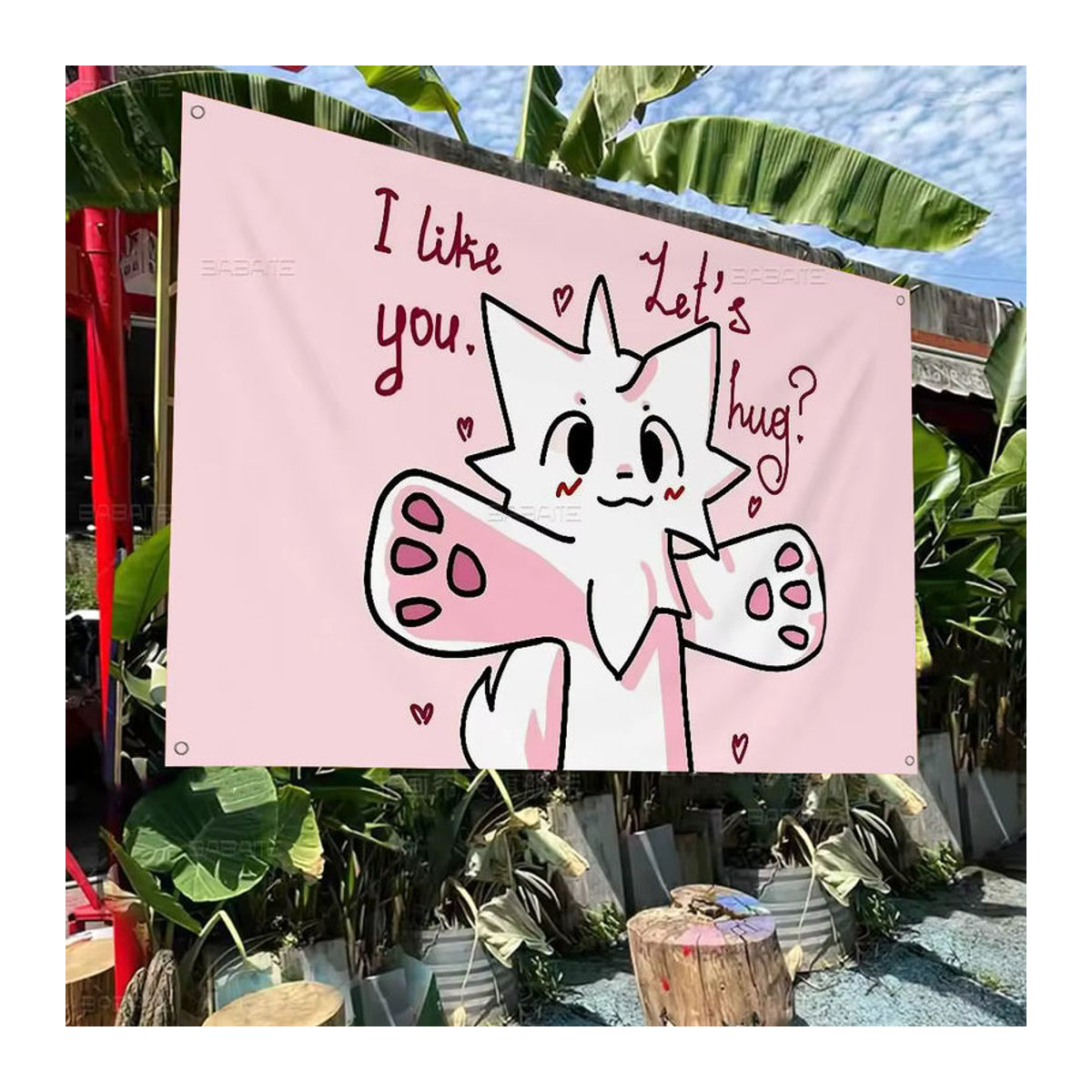 Potdemiel Boykisser Silly Cat Hängeflagge aus Textil in Rosa mit Schnur zur Dekoration - Bild 2