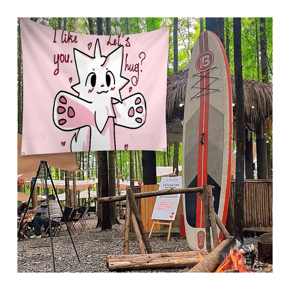 Potdemiel Boykisser Silly Cat Hängeflagge aus Textil in Rosa mit Schnur zur Dekoration - Bild 4
