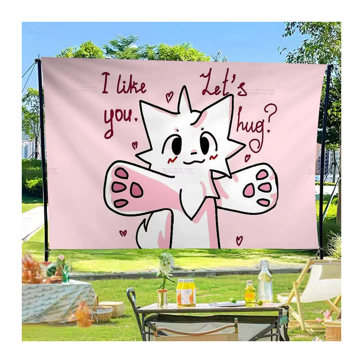 Potdemiel Boykisser Silly Cat Hängeflagge aus Textil in Rosa mit Schnur zur Dekoration - Bild 5