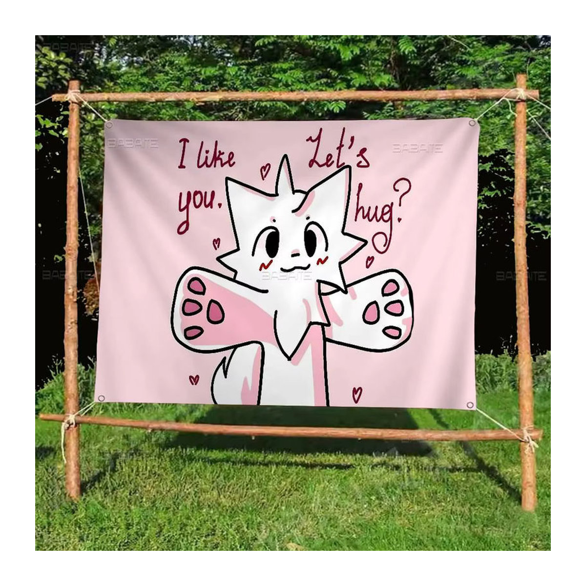 Potdemiel Boykisser Silly Cat Hängeflagge aus Textil in Rosa mit Schnur zur Dekoration - Bild 6