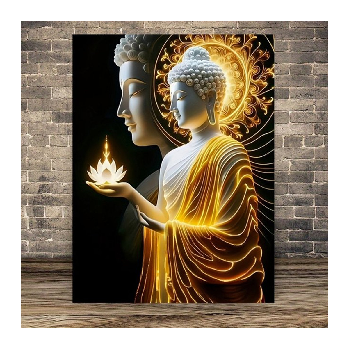 Potdemiel Buddha-Statue 5D-Diamant-Mosaik DIY-Diamant-Malerei Set in Gold, orientalisch und rund - Bild 1