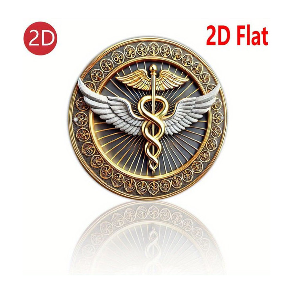 Potdemiel Caduceus Wanddekoration aus Metall in Gold, rundes Emblem für Gesundheitsanlagen und Büros - Bild 1