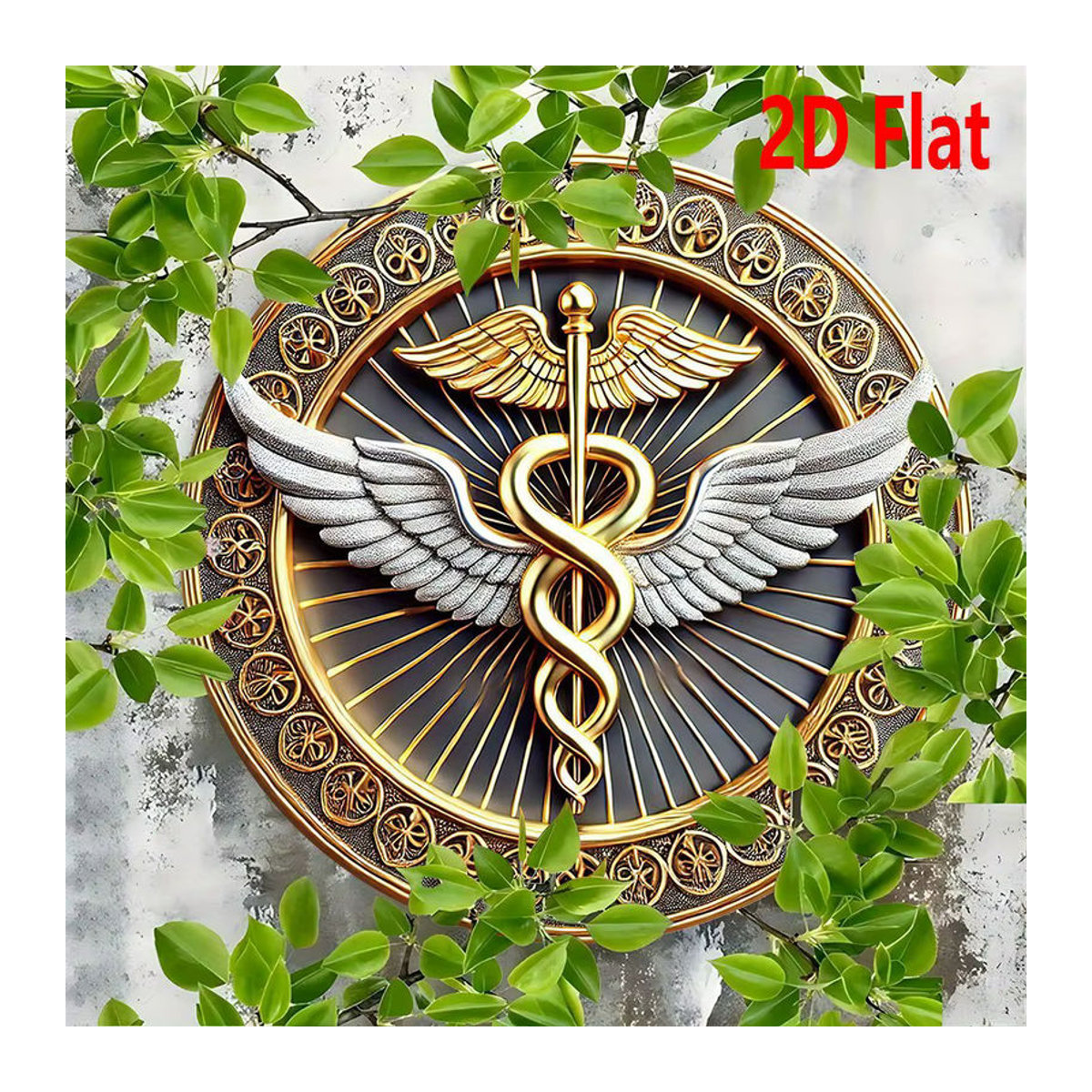 Potdemiel Caduceus Wanddekoration aus Metall in Gold, rundes Emblem für Gesundheitsanlagen und Büros - Bild 3