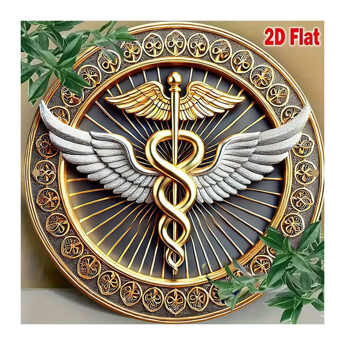Potdemiel Caduceus Wanddekoration aus Metall in Gold, rundes Emblem für Gesundheitsanlagen und Büros - Bild 5