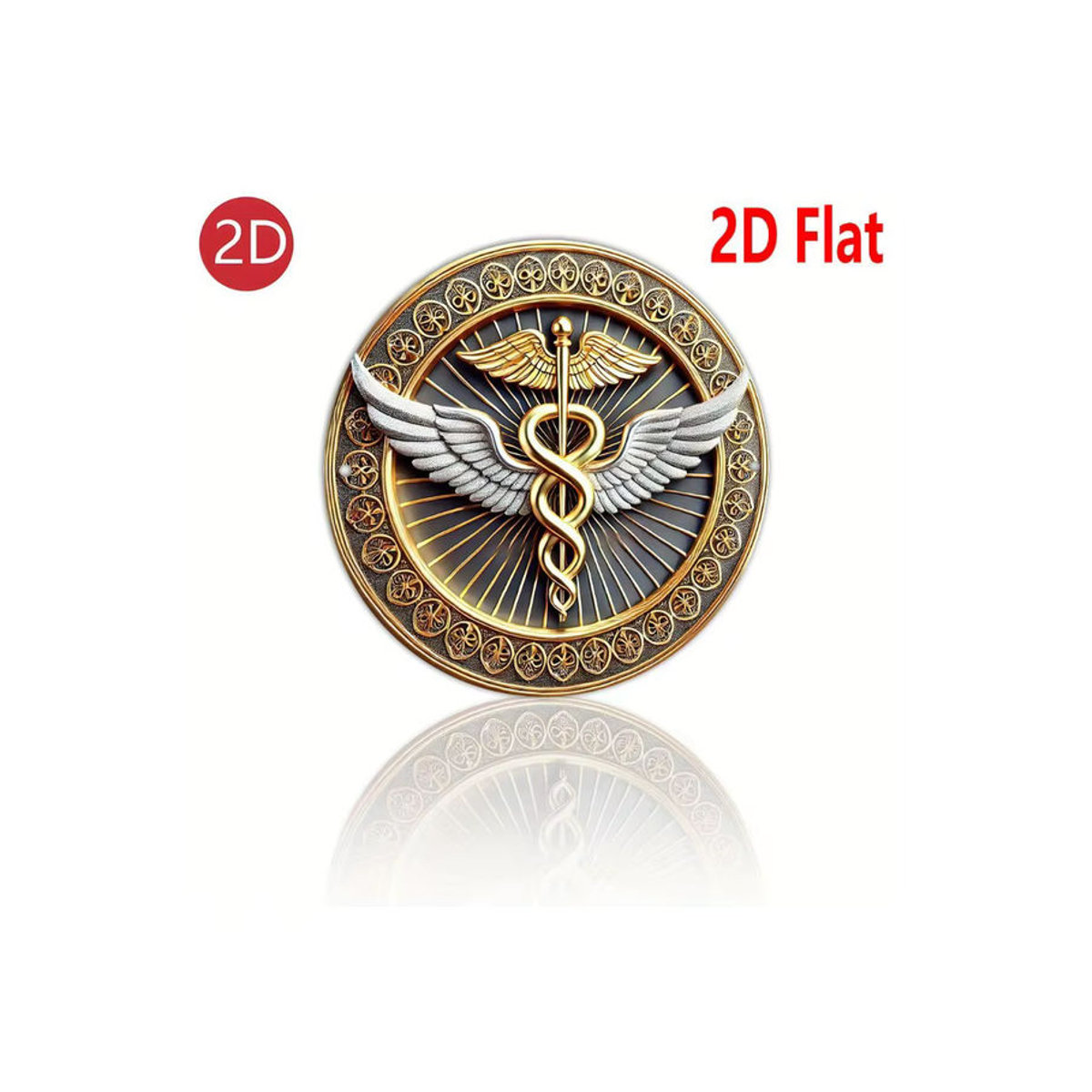 Potdemiel Caduceus Wanddekoration aus Metall in Gold, rundes Emblem für Gesundheitsanlagen und Büros - Bild 6