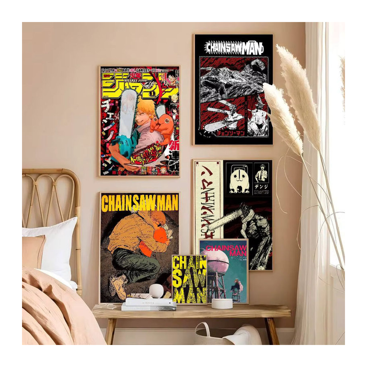 Potdemiel Chainsaw Man Vintage Poster Wandkunst aus Papier in Weiß und Mehrfarbig - Bild 3