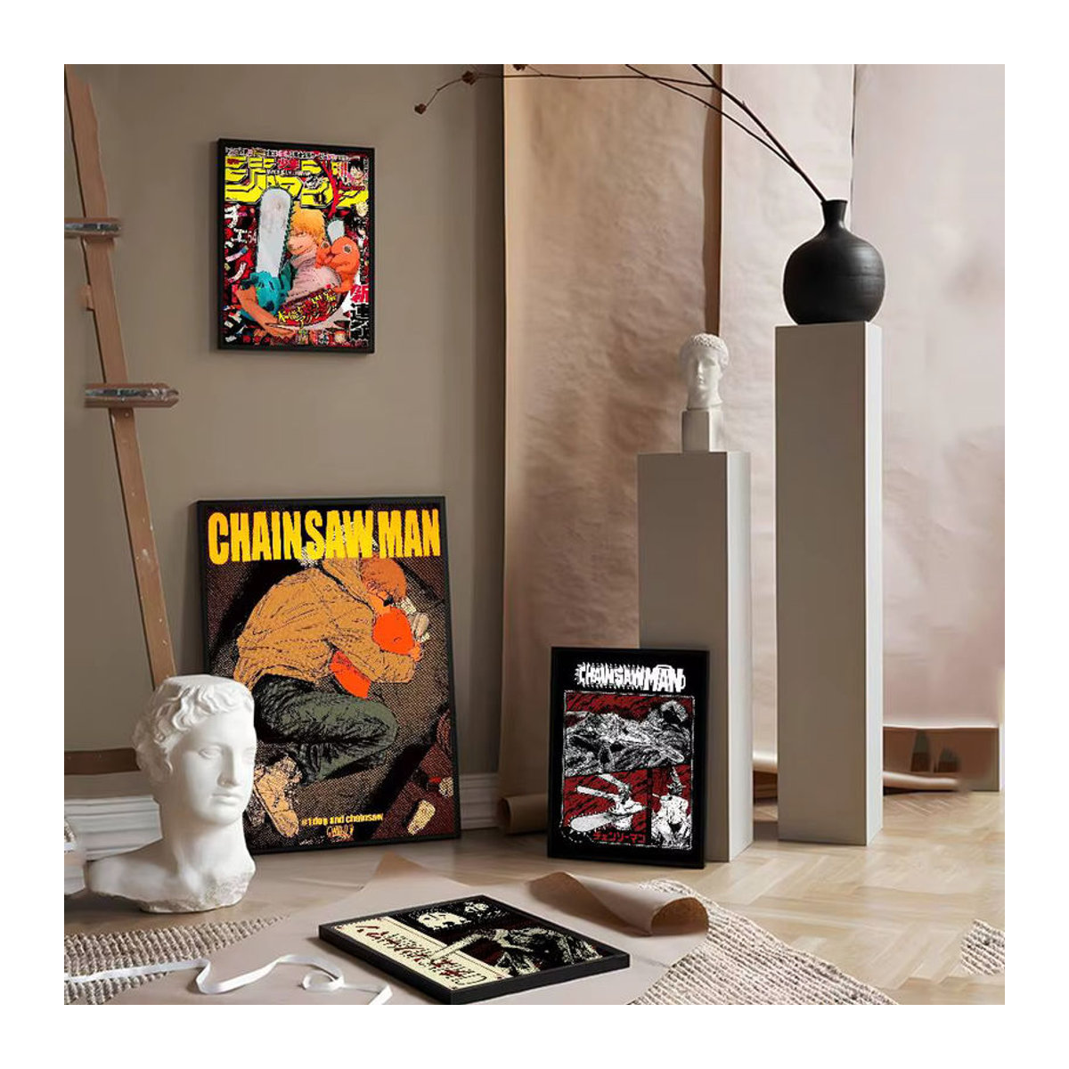 Potdemiel Chainsaw Man Vintage Poster Wandkunst aus Papier in Weiß und Mehrfarbig - Bild 5